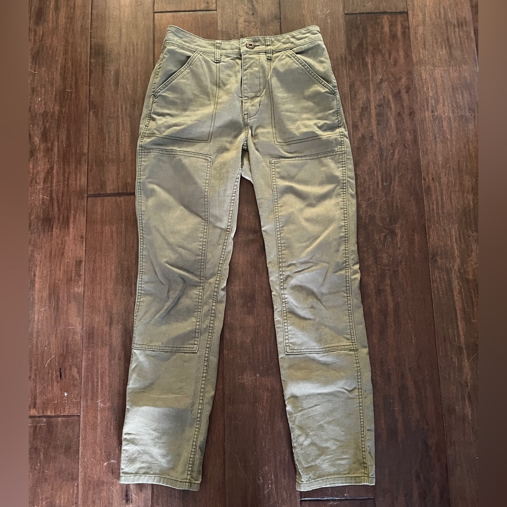 Rei work pants in green.